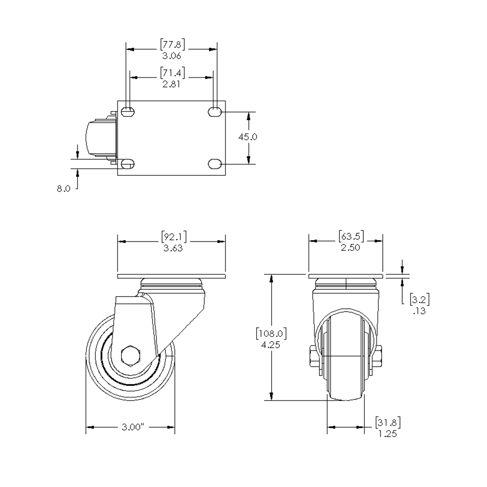 31-SPD3-0 MODULAR SOLUTIONS ALUMINUM CASTER<br>3" SWIVEL TOP PLATE